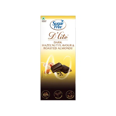Sugar Free D'Lite Hazelnut Flavour & Roasted Almonds 50% Dark Chocolate 80g